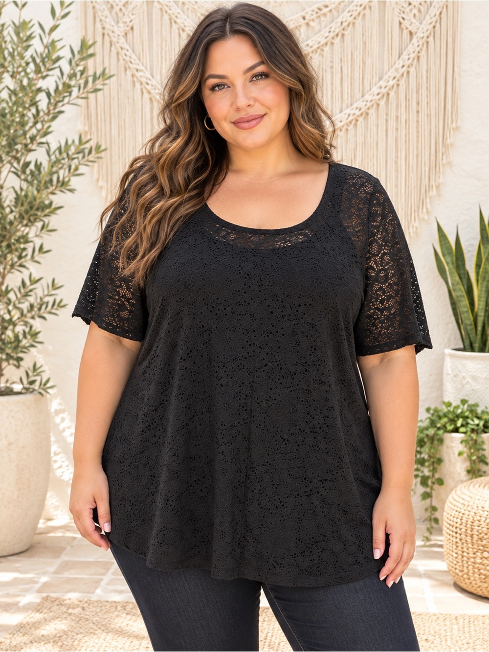 NWT torrid Black Eyelet Lace Short Sleeve Scoop Neck Top Size 3X